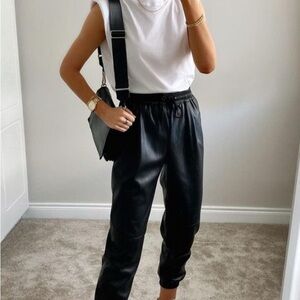 Zara Black Leather Jogger Pants